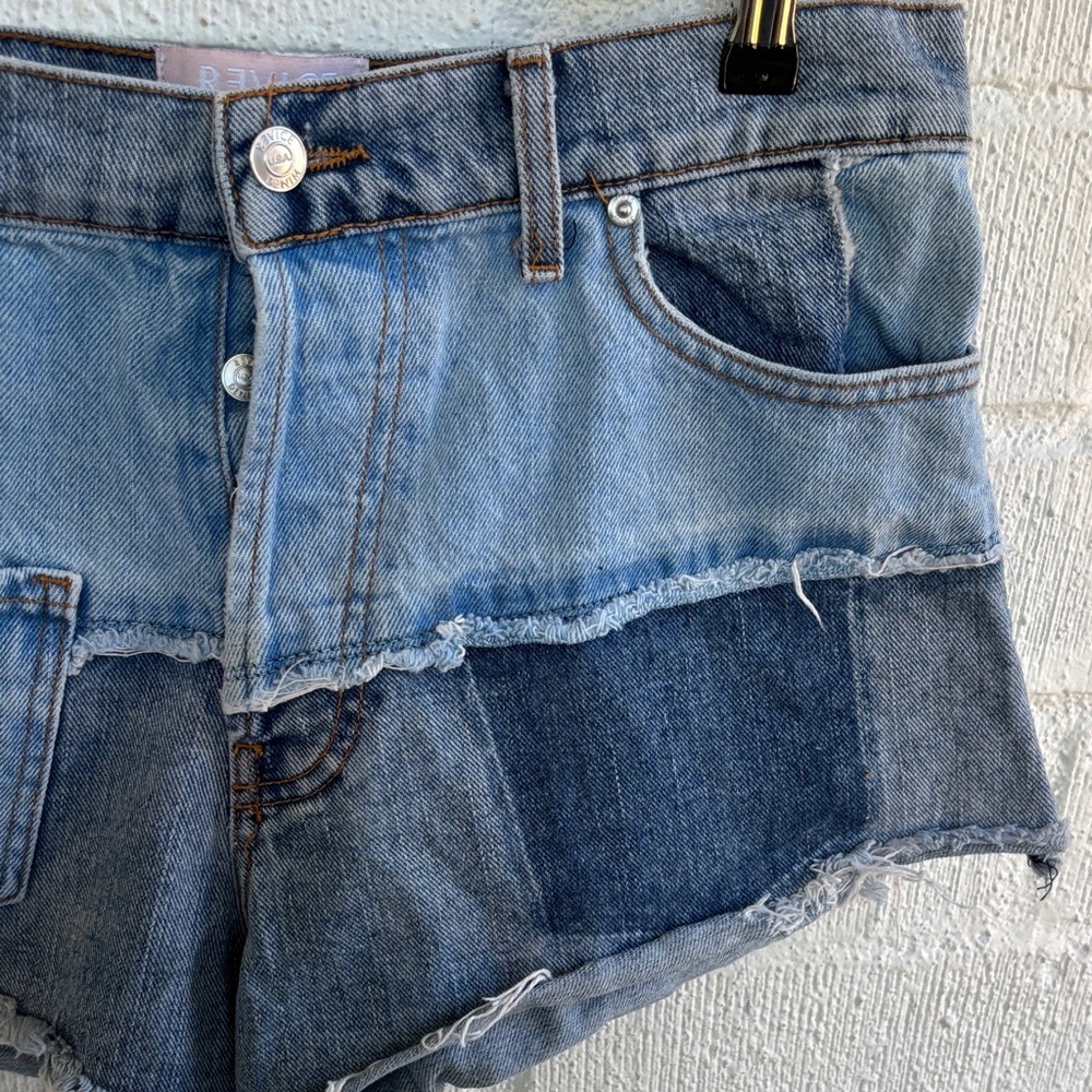Revice Patchwork High-Rise Denim Cutoff Jean Shorts sz 30 - Picture 5 of 10